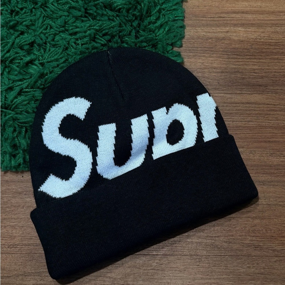 Supreme Big Logo Beanie – Black – One Size – Brand New